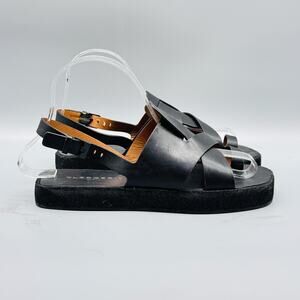 Clergerie Sandals Womens 5.5 Black Leather Slingback Greta Platform Comfort Flat